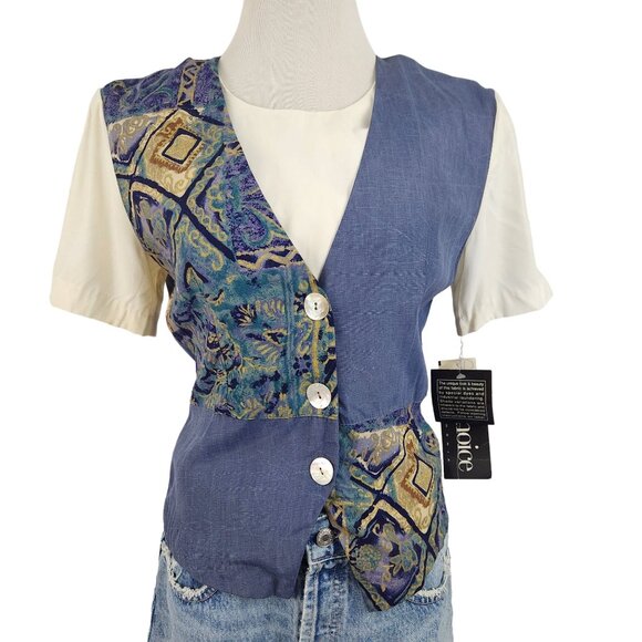 Vintage By Choice California Shirt Women's Small Button-Up Vest Chambray 80's - Picture 1 of 15